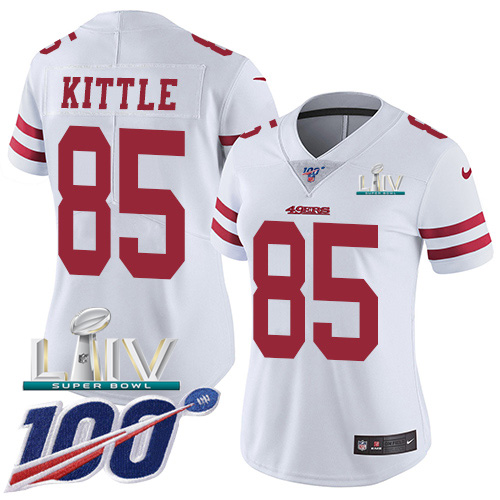 San Francisco 49ers Nike #85 George Kittle White Super Bowl LIV 2020 Women Stitched NFL 100th Season Vapor Limited Jersey->women nfl jersey->Women Jersey